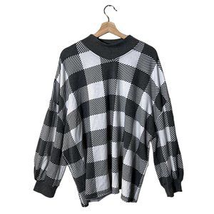 Angels Forever Young Sweater Plus 3X  Balloon Sleeve Mock Neck Buffalo Check